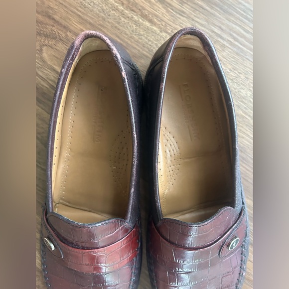 FLORSHEIM Leather Burgundy Croc Embossed Moc-Toe Slip On Loafers Men’s Size 11 D - Picture 9 of 12
